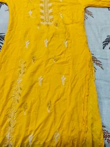 Yellow Embroidered Kurti