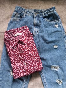 wome's shirt with denim combo