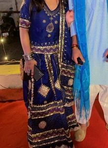 Garba Elegant Blue & Gold Embroidered Lehenga