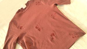 Zara Embroidery Ribbed Crop Top