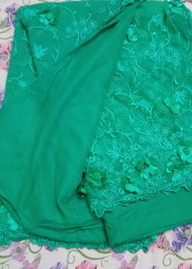 Elegant Green Floral Saree with stitched blouse