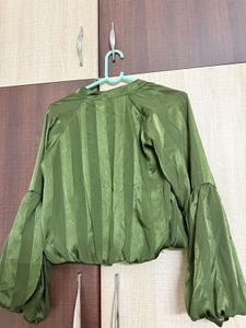Olive Green Balloon Sleeve Top