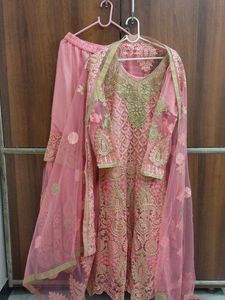 Embroidered Flared Frock With Garara And Dupatta