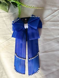 Handmade Blue Pearl Hair Bow Clip With Scrunchie