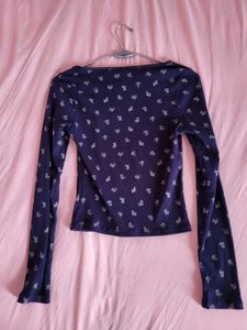 H&amp;M Navy Blue  Floral Long Sleeve Top