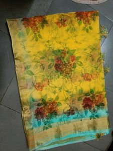 Floral Print Yellow Saree