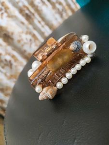 Hair Claw Clip, Real Sea Shells And White Pearls