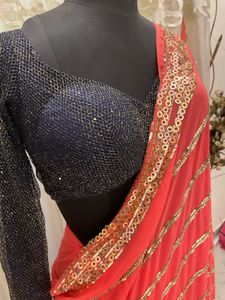 Elegant Coral Saree