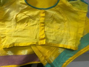Elegant Bright Yellow Saree with lotus motifs