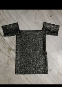 Shimmery Off-Shoulder Crop Top