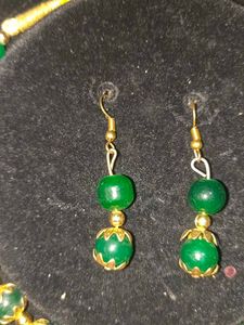 Green Beaded Necklace and Earring Set