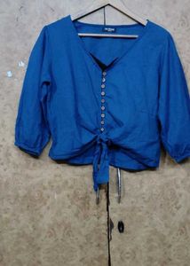 2 Combo Tops: Blue Tie-Front Top n' Shirt
