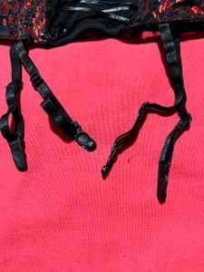 Black &amp; Red Lace Corset Bustier with Garter Straps