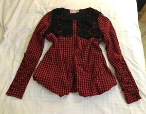 Red & Black Plaid Top Fits S-M