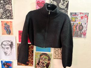 Cropped Knit Zip-Up Jacket