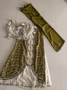 Green Multi Lehenga, Top And Dupatta