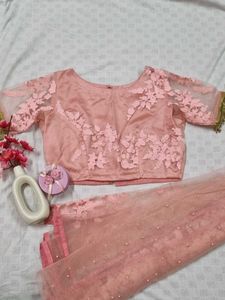 Cute Peach Floral Leheghna with Blouse & Dupatta