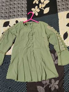 Olive top peplum style with beads and lace work