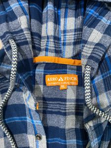 Hooded Blue Plaid Flannel Shirt