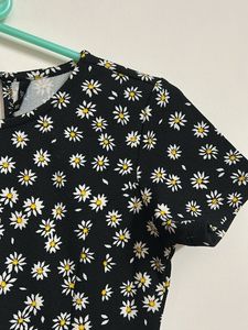 Daisy Print Black Dress