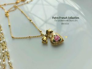 Floral Heart Locket Pendant Long Chain Necklace