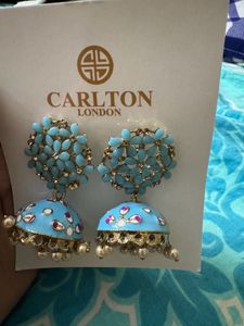 Carlton london Blue Enamel Jhumka Earrings