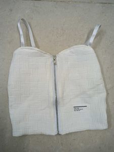 White Zipper Crop Top