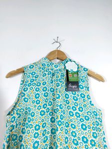 White With Sea Green Floral Print Top (Women&#39;s)