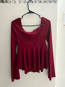 Burgundy Peplum Long Sleeve Top