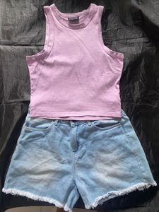 Tank Top and  Denim Blue Shorts