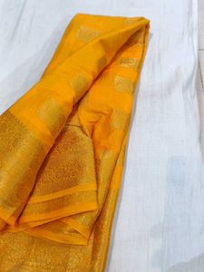 Yellow Silk Saree with Gold Detail