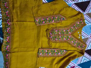 Embroidered Mustard Yellow Kurti