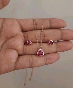 Simple Triangle Shape Stone Chain With Earrings