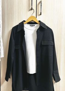 Zara - Combo Gray Shacket With White T-Shirt