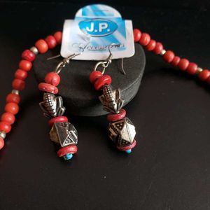 Bohemian Red &amp; Silver Tone Beaded Jewelry Set