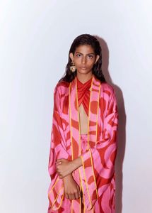 Studio Rigu Pink &amp; Red Patterned Kimono Dress