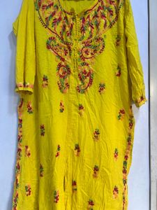 Yellow Chikankari Embroidered Kurta