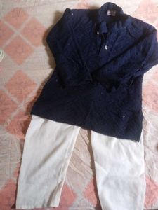 Navy Blue Embroidered Kurta