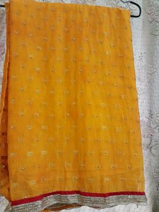 Yellow And Red Saree With Blouse