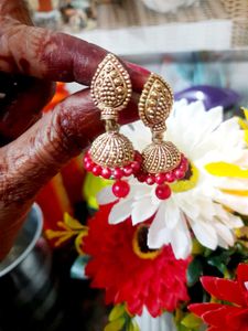 Blue Peacock Jhumka Earrings &amp; Red Jhumk