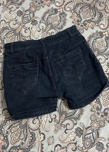 Black Denim Cuffed Shorts