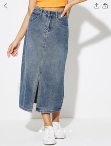 Slit Denim A-Line Skirt