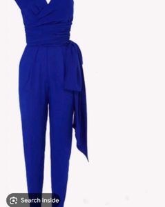 Royal Blue Strapless Tie-Waist Jumpsuit