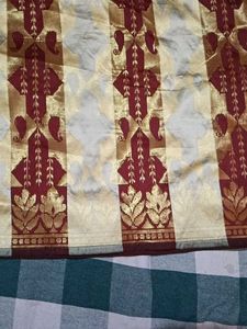 Burgundy &amp; Gold Patterned Sari