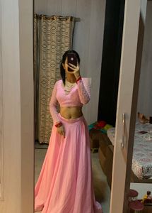 Pink Flaired Satin Lehanga🎀💗💝