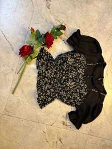 Chic Floral & Black Top Set