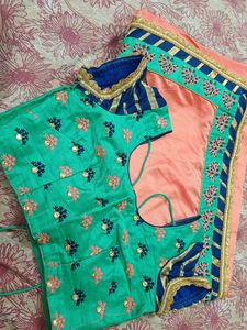 Peach Pink Embroidery Saree