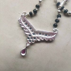 Pure Silver Beautiful Green &amp; Pink CZ Mangalsutra