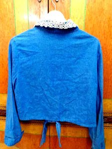 Blue Denim Crochet Collar Top