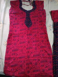 Red Cotton KURTA PATIALA PANT WITH DUPPATTA
